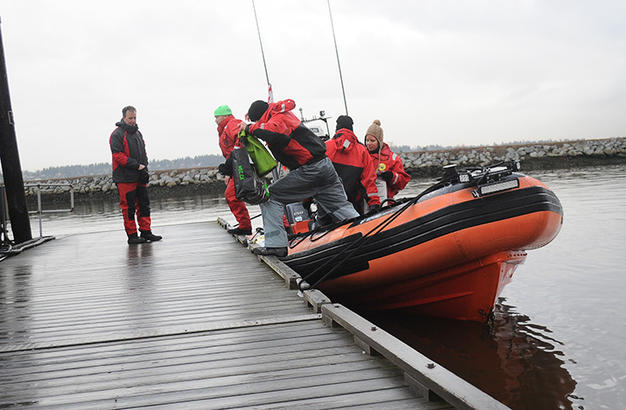 Volunteers on dock